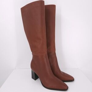 Nine West Zazz Knee High Dress Boots Natural Tall Leather Block Womens Size 10 M